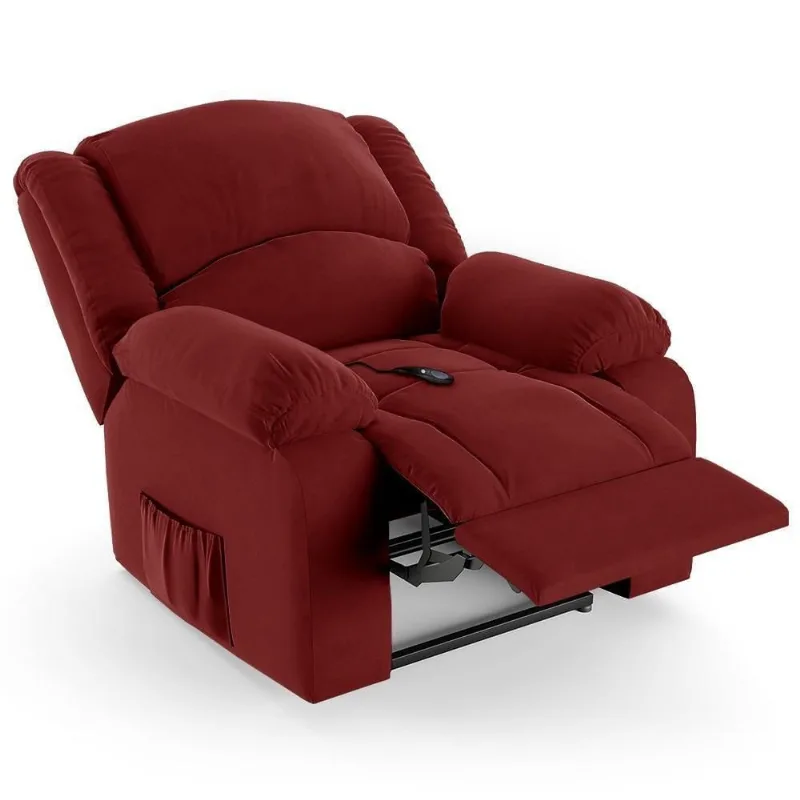 Poltrona Do Papai Reclinável Pietra Controle Power Elétrico Usb Fh9 Veludo Vermelho - Mpozenato