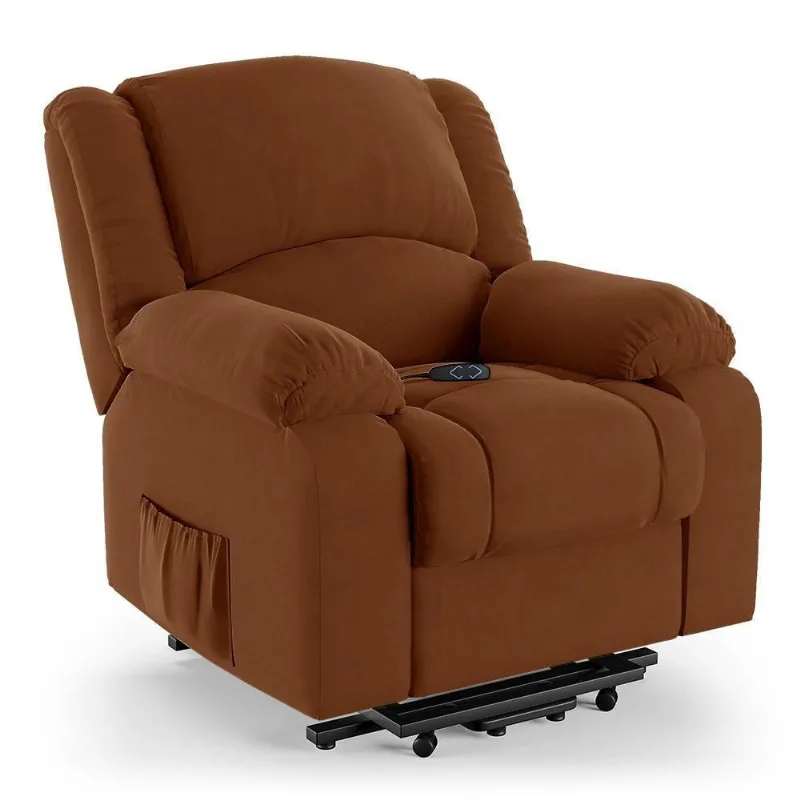 Poltrona Do Papai Reclinável Pietra Elevação Lift Elétrico Fh9 Veludo Terracota - Mpozenato