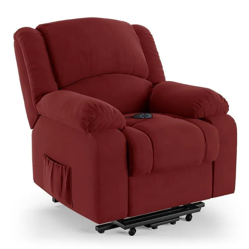 Poltrona Do Papai Reclinável Pietra Elevação Lift Elétrico Fh9 Veludo Vermelho - Mpozenato