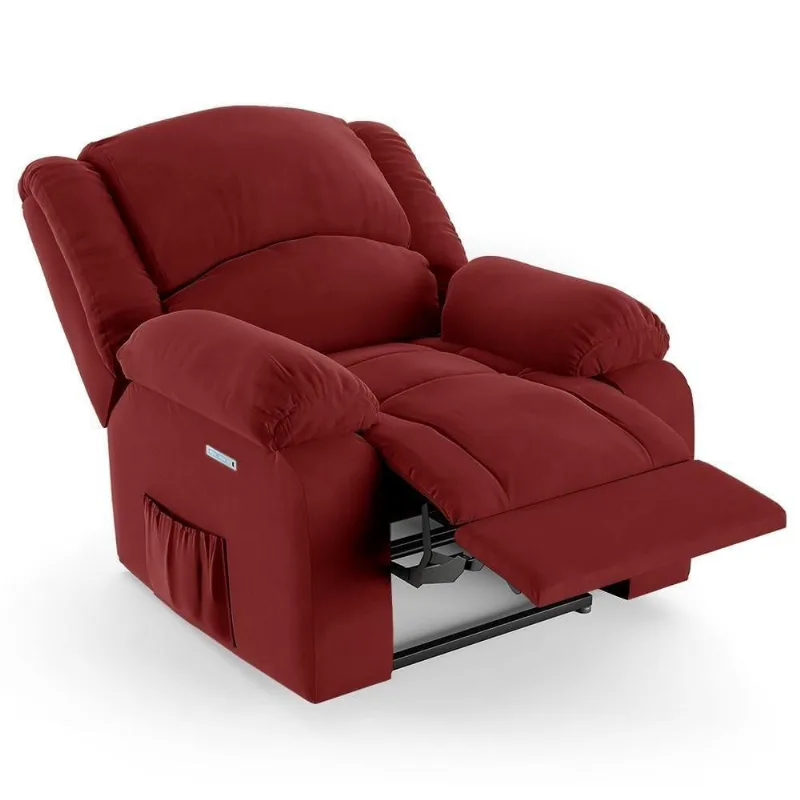 Poltrona Do Papai Reclinável Pietra Elétrica Led Fh9 Veludo Vermelho - Mpozenato