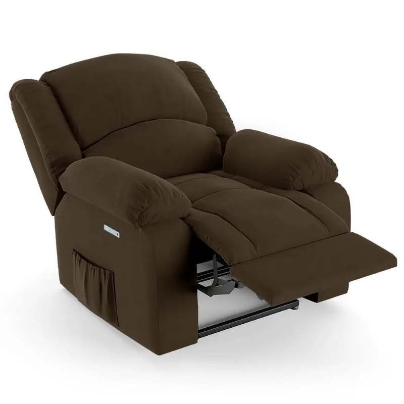 Poltrona Do Papai Reclinável Pietra Elétrica Led Massagem Fh9 Veludo Marrom - Mpozenato