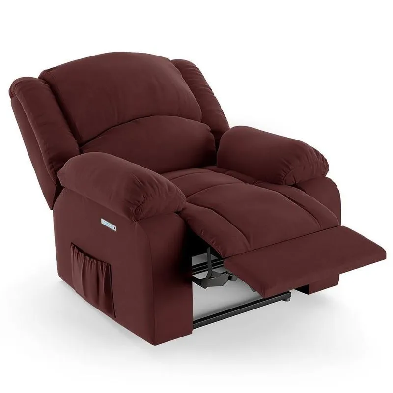 Poltrona Do Papai Reclinável Pietra Elétrica Led Massagem Fh9 Veludo Vinho - Mpozenato