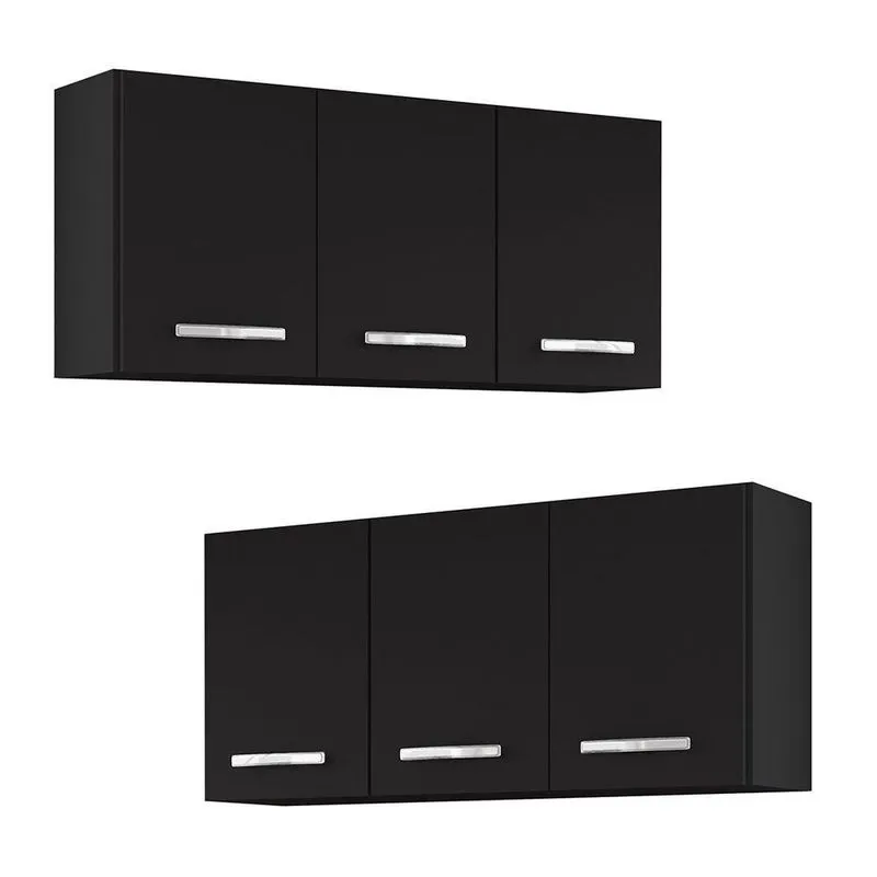 Armários De Cozinha Aéreo 3 Portas 120cm Kit 2 Honduras Preto - Lumil