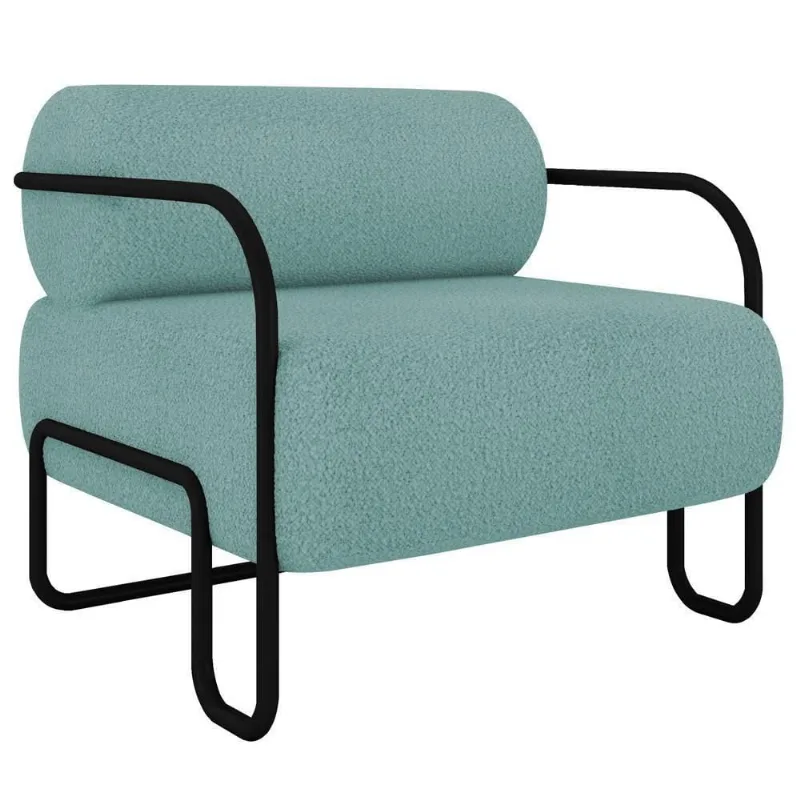 Poltrona Decorativa Para Sala Industrial Kira K04 Bouclê Azul - Mpozenato