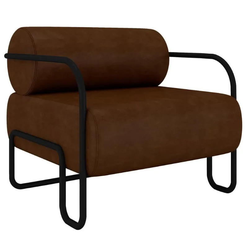 Poltrona Decorativa Industrial Kira K04 Sintético Marrom Escuro - Mpozenato