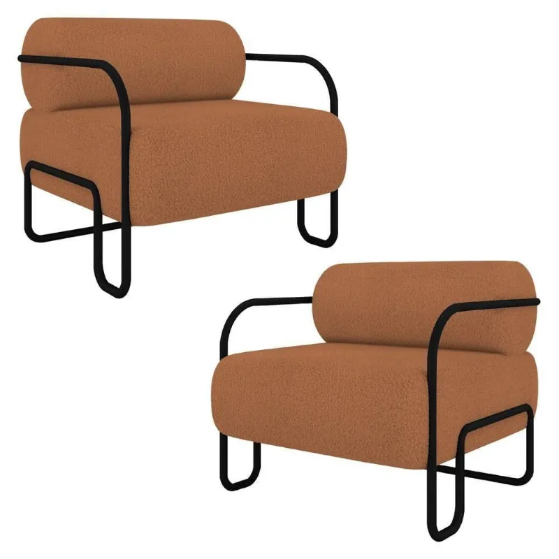Poltrona Decorativa Para Sala Industrial Kit 2 Kira K04 Bouclê Terracota - Mpozenato