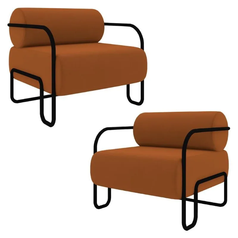 Poltrona Decorativa Para Sala Industrial Kit 2 Kira Z08 Veludo Telha - Mpozenato