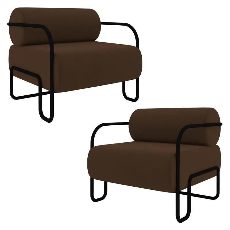 Poltrona Decorativa Para Sala Industrial Kit 2 Kira Z08 Veludo Marrom - Mpozenato