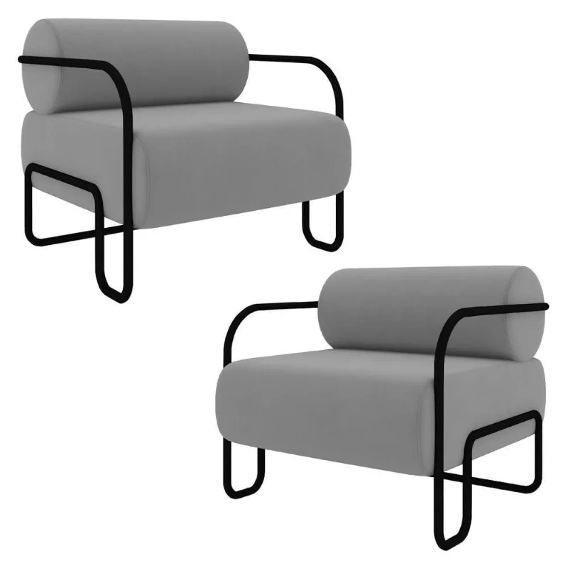 Poltrona Decorativa Para Sala Industrial Kit 2 Kira K04 Veludo Cinza - Mpozenato