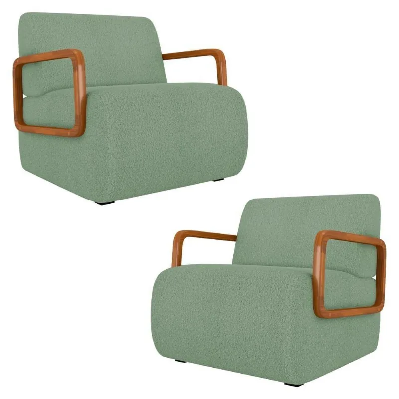 Poltrona Decorativa Orgânica Para Sala Kit 2 Belarus K04 Bouclê Oliva - Mpozenato