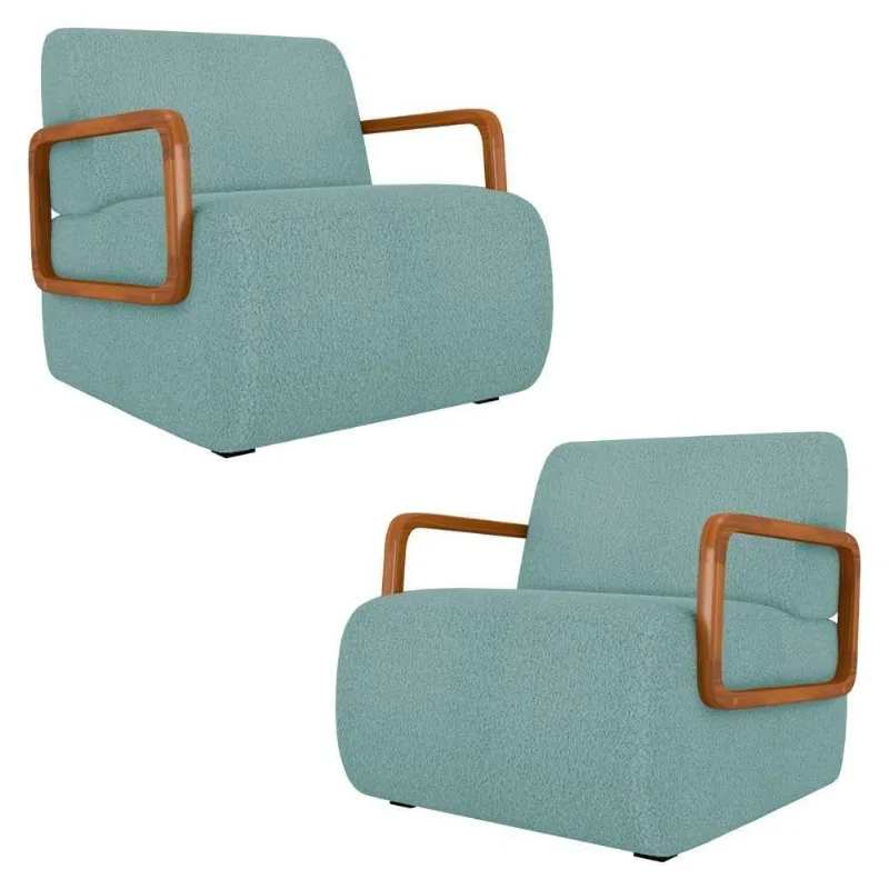 Poltrona Decorativa Orgânica Para Sala Kit 2 Belarus K04 Bouclê Azul - Mpozenato