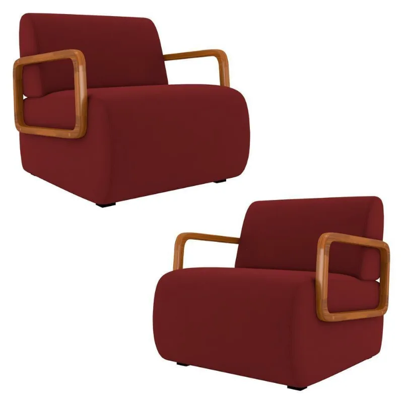 Poltrona Decorativa Orgânica Para Sala Kit 2 Belarus K04 Veludo Vermelho - Mpozenato
