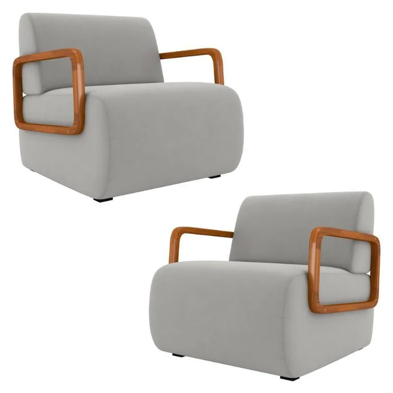 Poltrona Decorativa Orgânica Para Sala Kit 2 Belarus K04 Veludo Cinza - Mpozenato