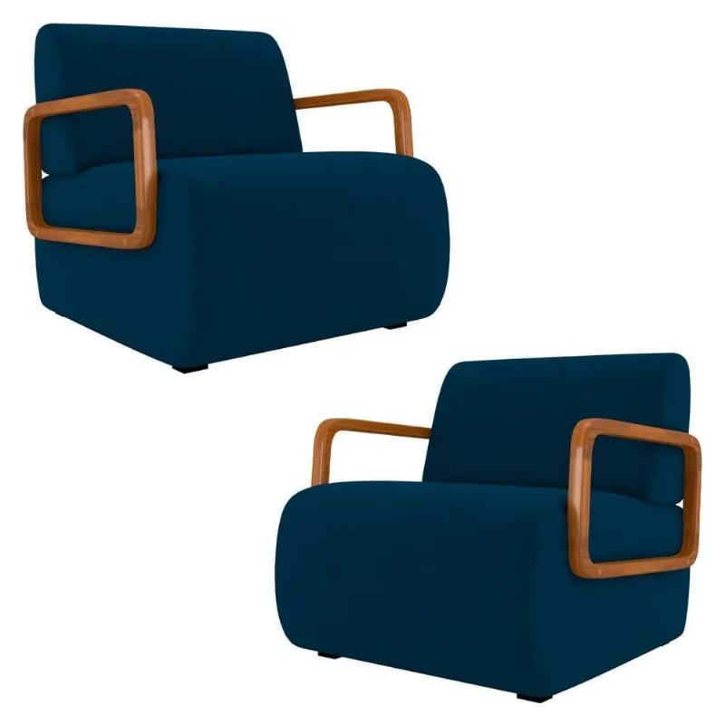 Poltrona Decorativa Orgânica Para Sala Kit 2 Belarus K04 Veludo Azul - Mpozenato