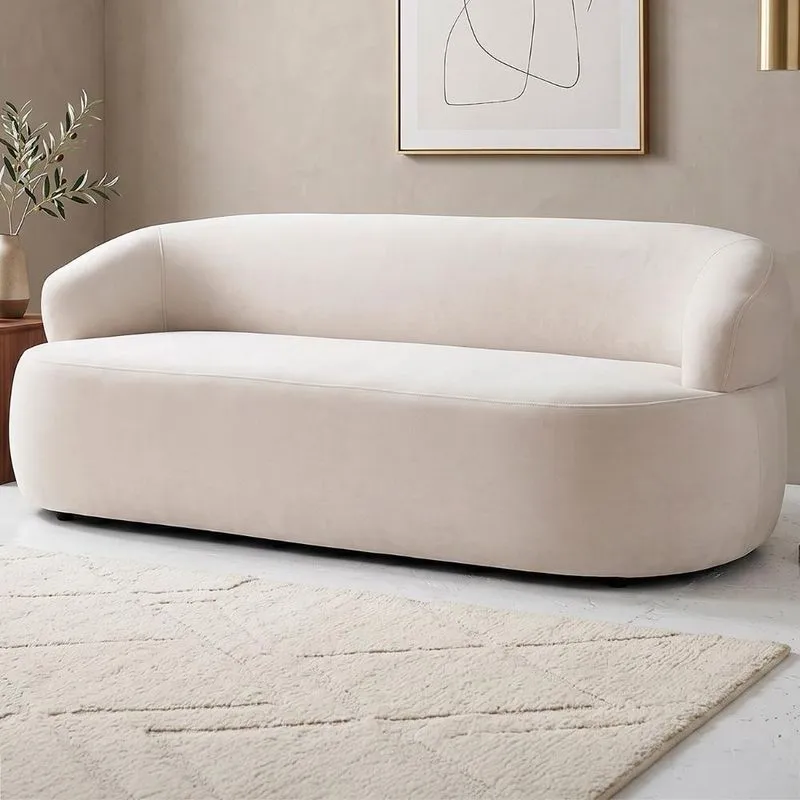 Sofá Conka Living Orgânico 3 Lugares Fixo 170cm Bege Veludo Mpozenato
