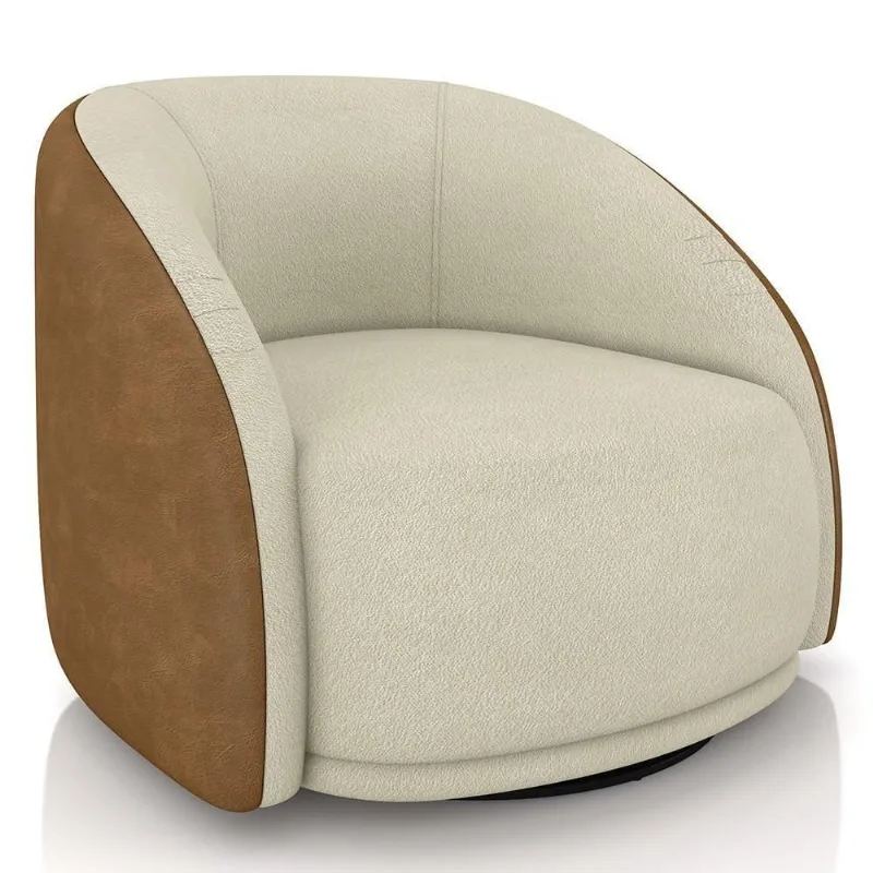 Poltrona Decorativa Orgânica Giratória Lya M22 Boucle Bege/sintético Marrom - Mpozenato