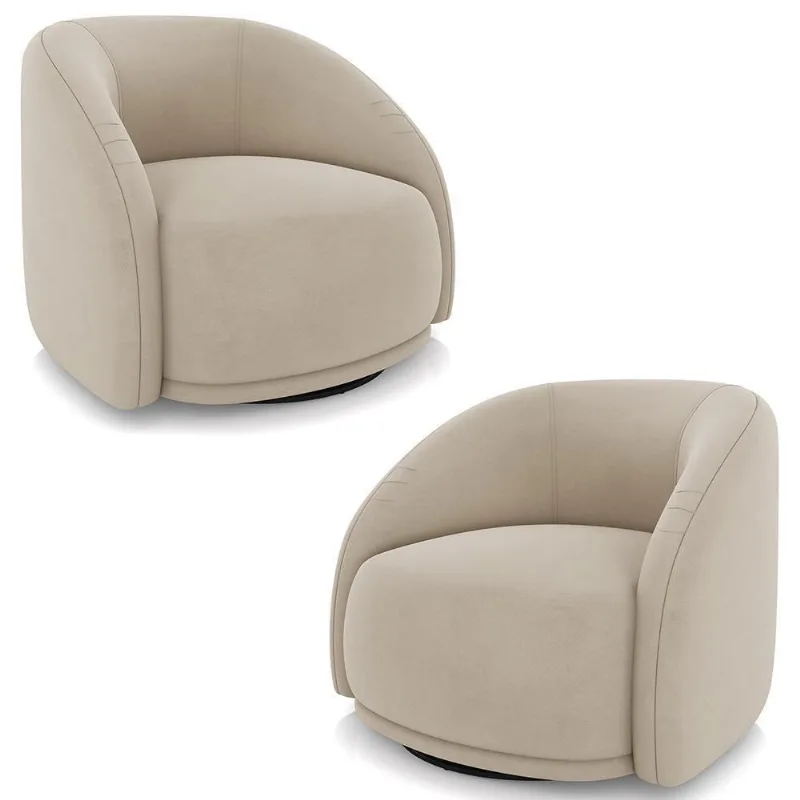 Poltrona Decorativa Orgânica Giratória Kit 2 Lya M22 Suede Bege - Mpozenato