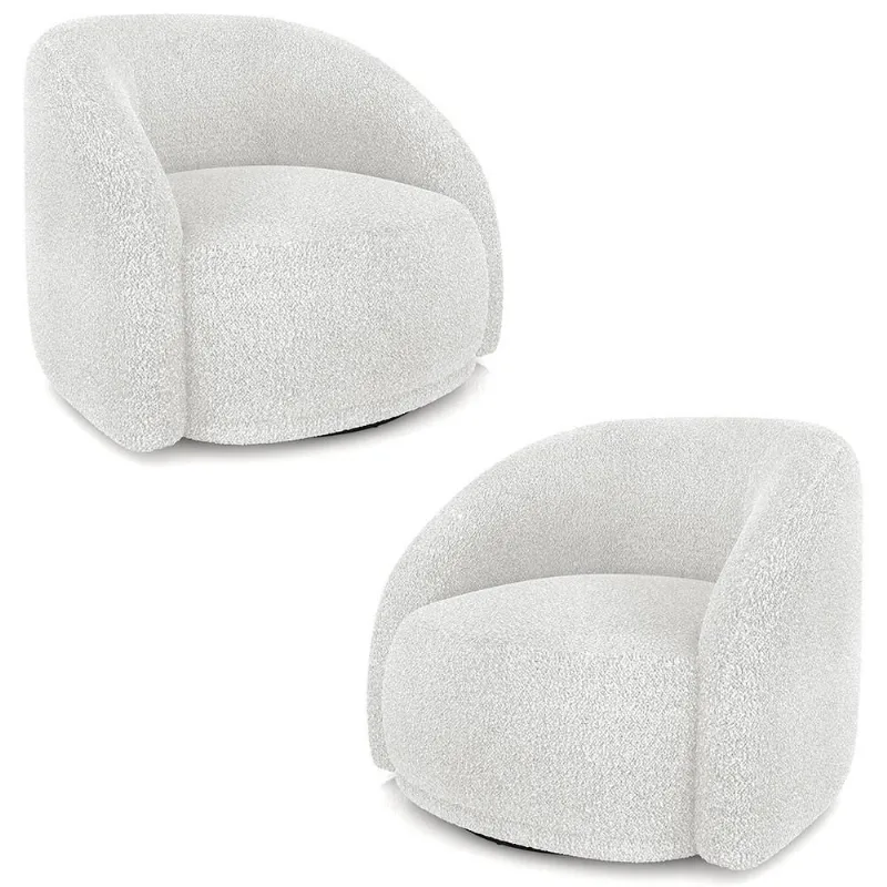 Poltrona Decorativa Orgânica Giratória Kit 2 Lya M22 Boucle Branco - Mpozenato