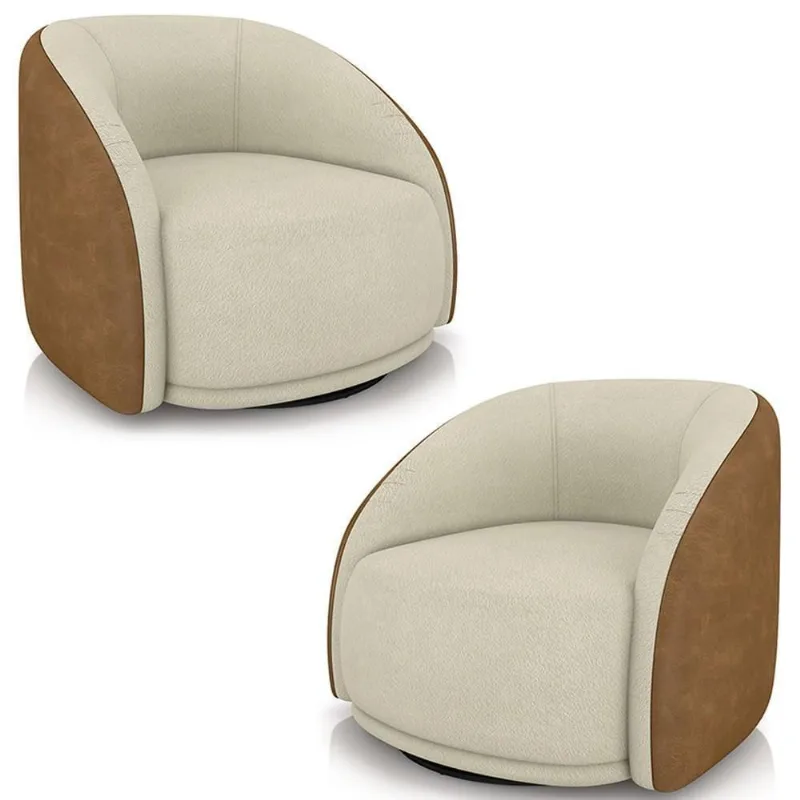 Poltrona Decorativa Giratória Kit 2 Lya M22 Boucle Bege/sintético Marrom - Mpozenato