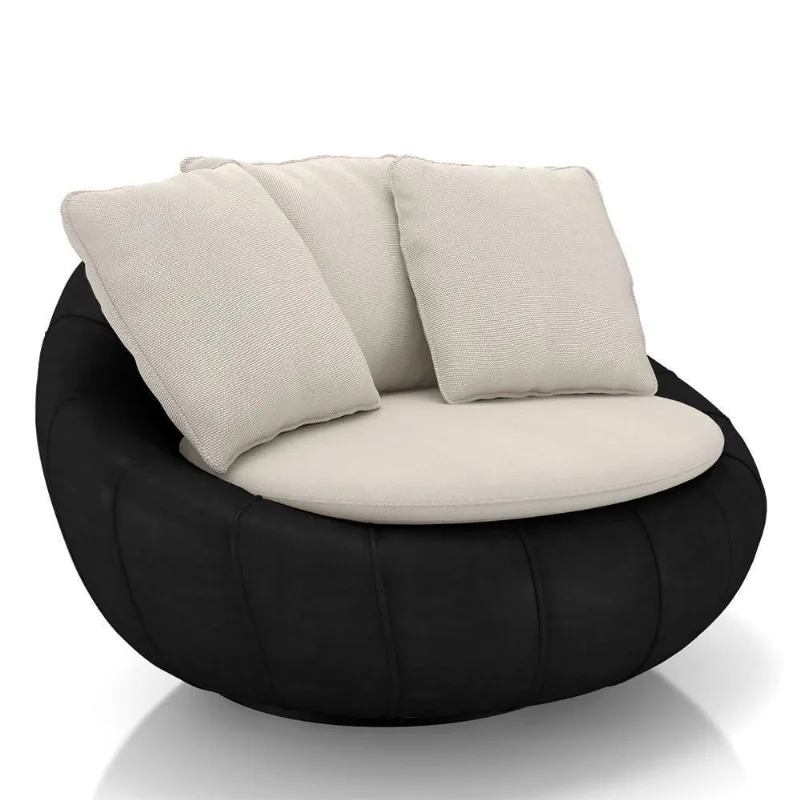 Poltrona Para Sala Giratória Redonda Saphire M22 Linho Bege/preto - Mpozenato