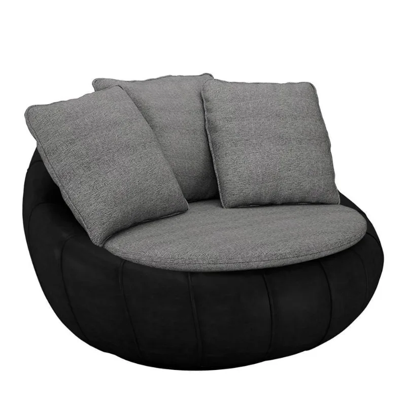 Poltrona Para Sala Giratória Redonda Saphire M22 Linho Cinza/preto - Mpozenato