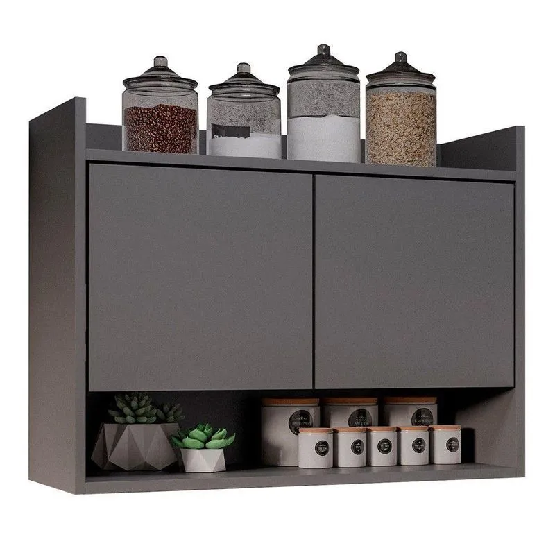 Armário De Cozinha Aéreo 71cm 2 Portas 1 Nicho Ceci M24 Grafite - Mpozenato