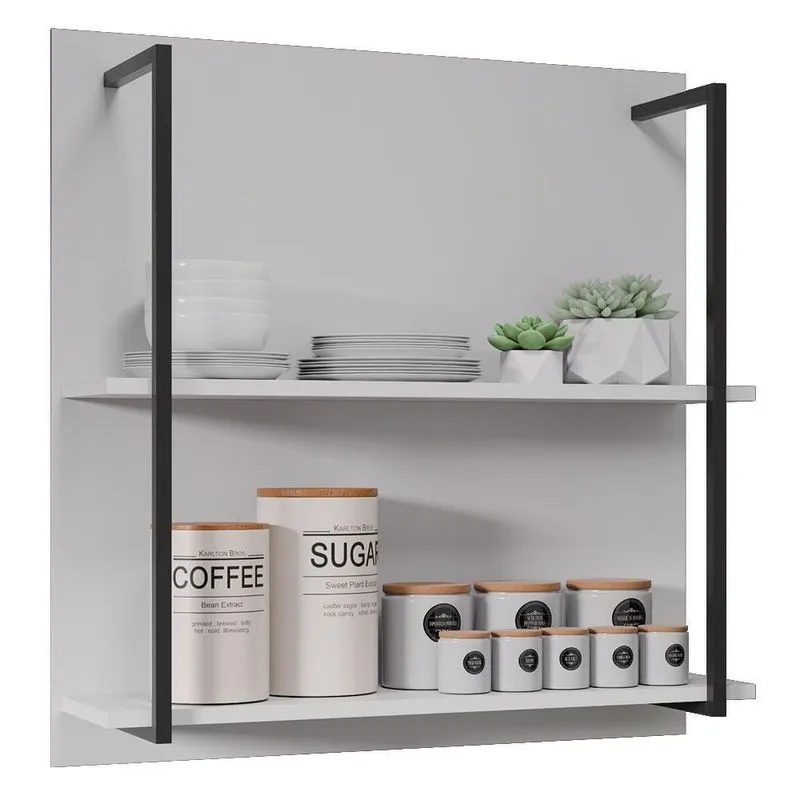 Prateleira Industrial Cozinha Dupla Com Painel Flora M24 Branco - Mpozenato