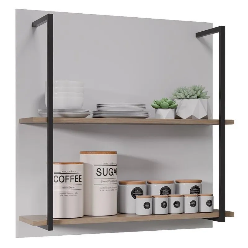 Prateleira Industrial Cozinha Dupla Com Painel Flora Z34 Branco/freijó - Mpozenato
