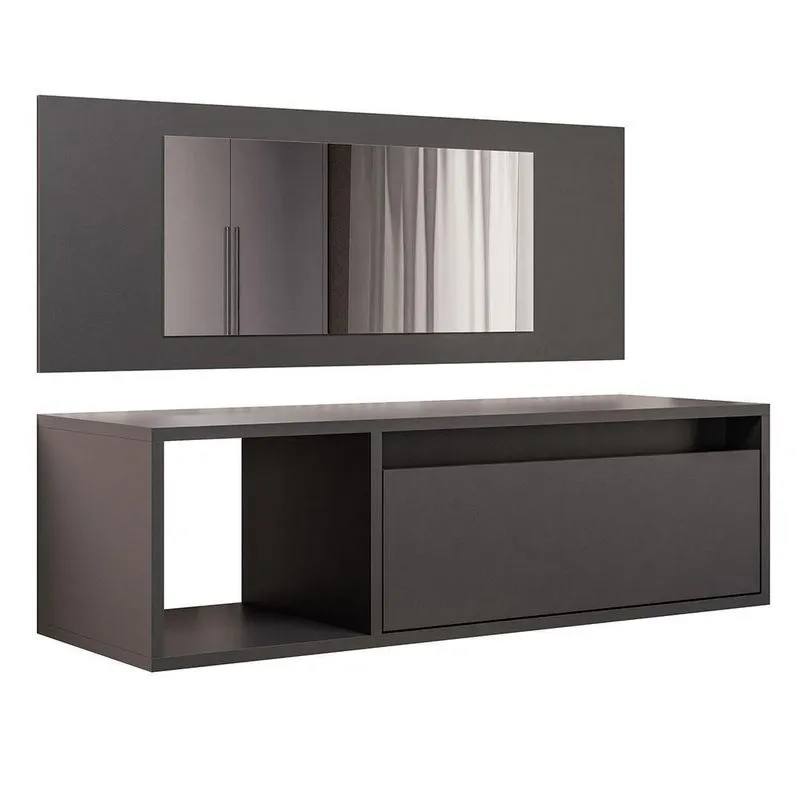 Penteadeira Camarim Com Espelho Suspensa 90cm 1 Porta Elle Z34 Preto - Mpozenato