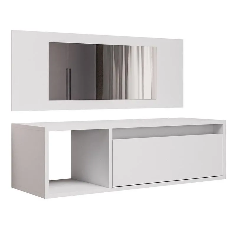 Penteadeira Camarim Com Espelho Suspensa 90cm 1 Gaveta Elle Z34 Branco - Mpozenato