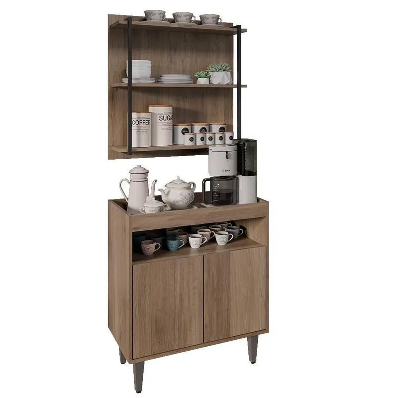 Aparador Cantinho Do Café E Painel 3 Prateleiras Flora M24 Freijó - Mpozenato