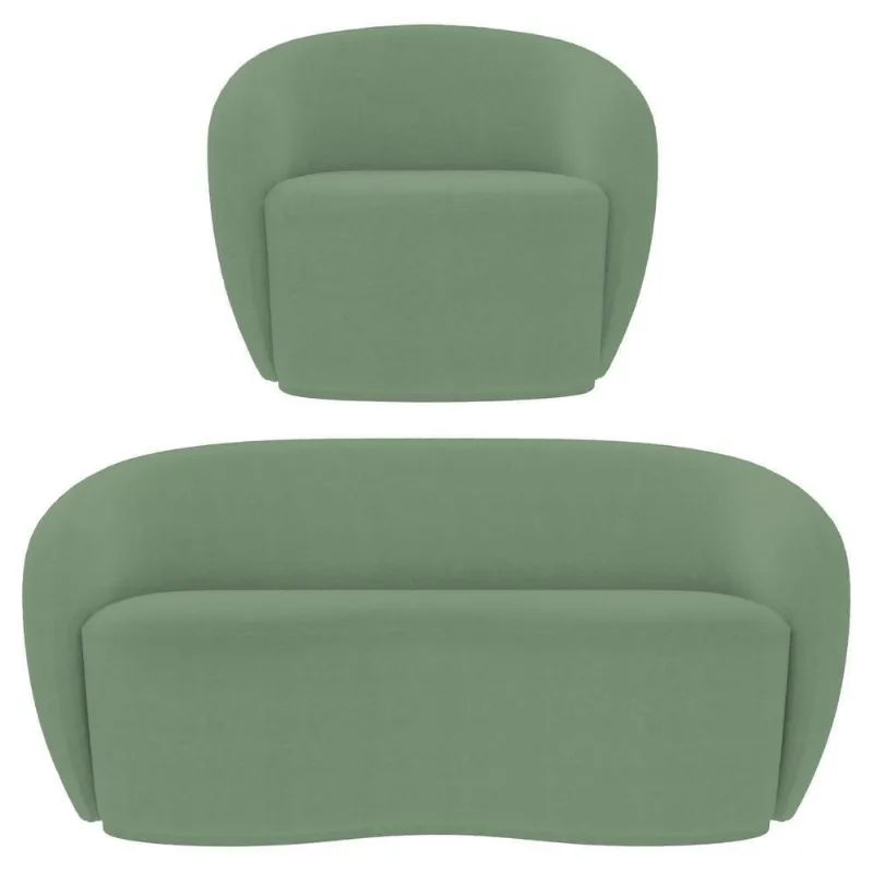 Sofá 2 Lugares Living 160cm E 1 Poltrona Giratória Garbin K04 Bouclê Verde - Mpozenato