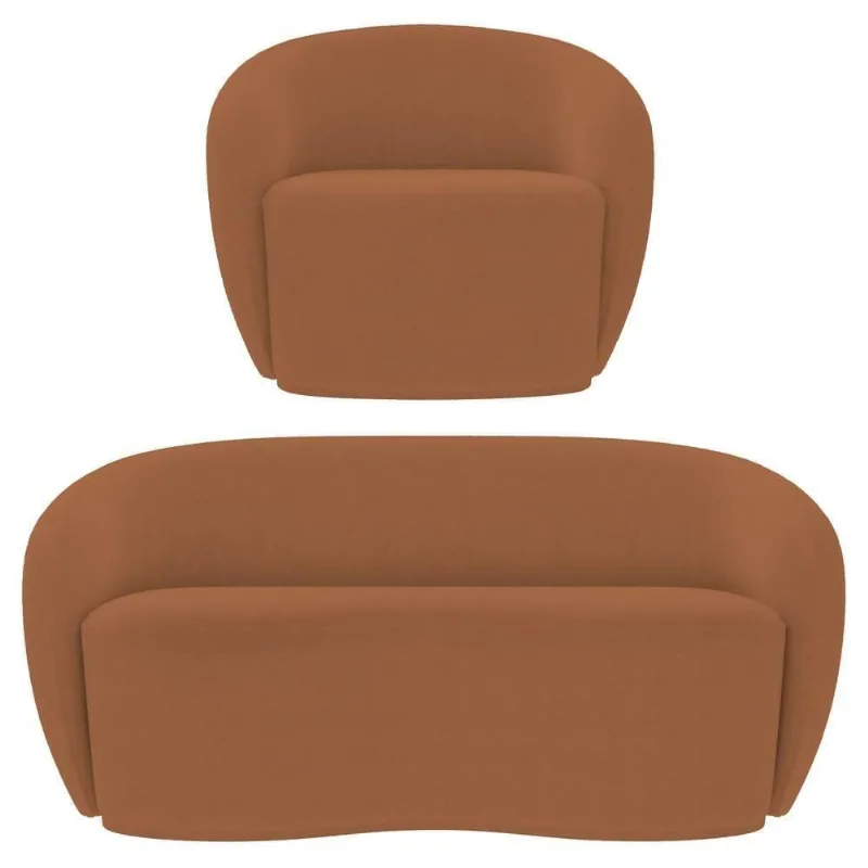 Sofá 3 Lugares Living 180cm E 1 Poltrona Giratória Garbin Z08 Boucle Terracota - Mpozenato