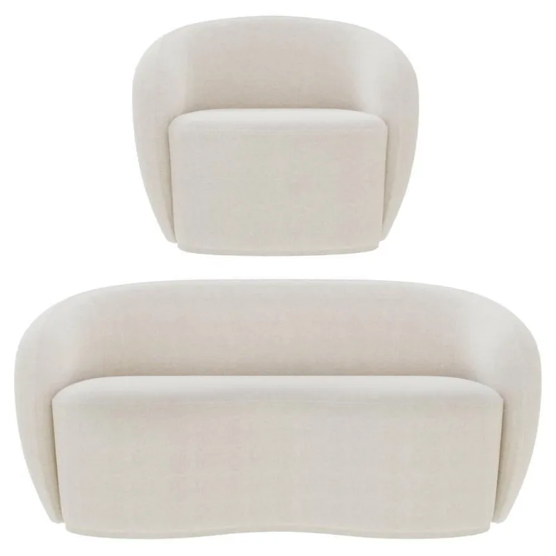 Sofá 3 Lugares Living 180cm E 1 Poltrona Giratória Garbin Z08 Boucle Bege - Mpozenato