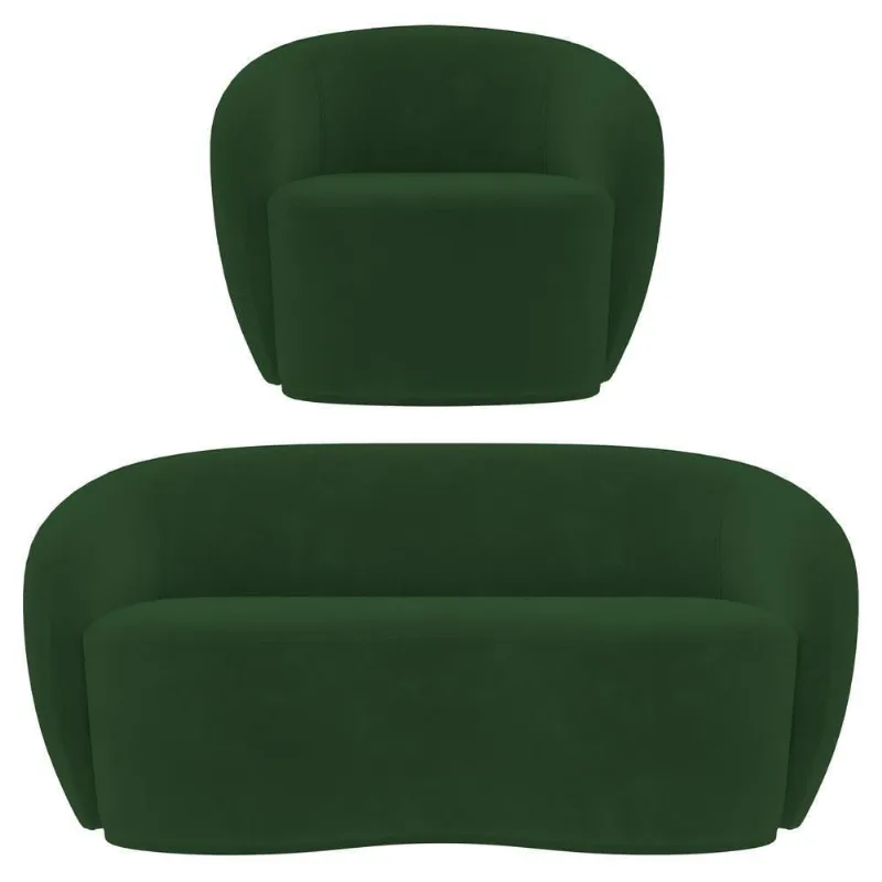 Sofá 3 Lugares Living 180cm E 1 Poltrona Giratória Garbin Z08 Veludo Verde - Mpozenato