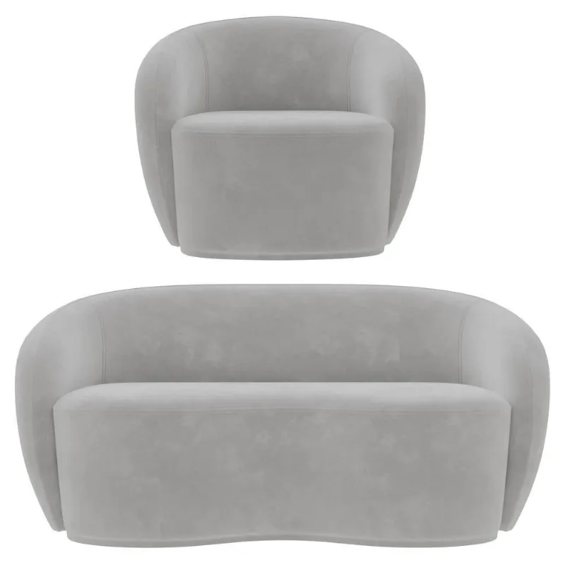 Sofá 3 Lugares Living 180cm E 1 Poltrona Giratória Garbin Z08 Veludo Cinza - Mpozenato