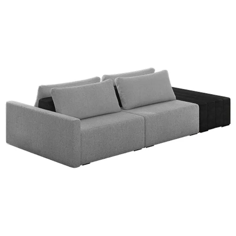 Sofá Ilha Modular Living Com Puff 252cm Georgia K04 Bouclê Grafite/preto - Mpozenato