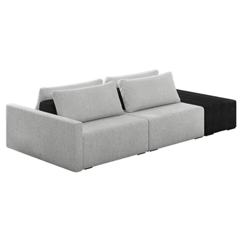 Sofá Ilha Modular Living Com Puff 252cm Georgia K04 Bouclê Cinza/preto - Mpozenato