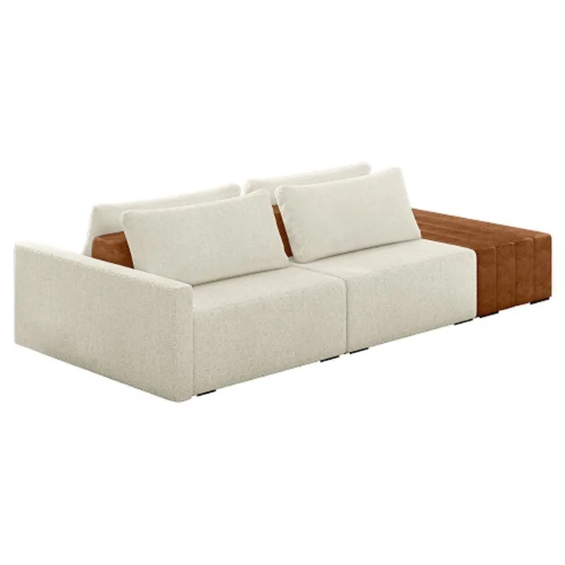 Sofá Ilha Modular Living Com Puff 252cm Georgia Z08 Boucle Bege/caramelo - Mpozenato