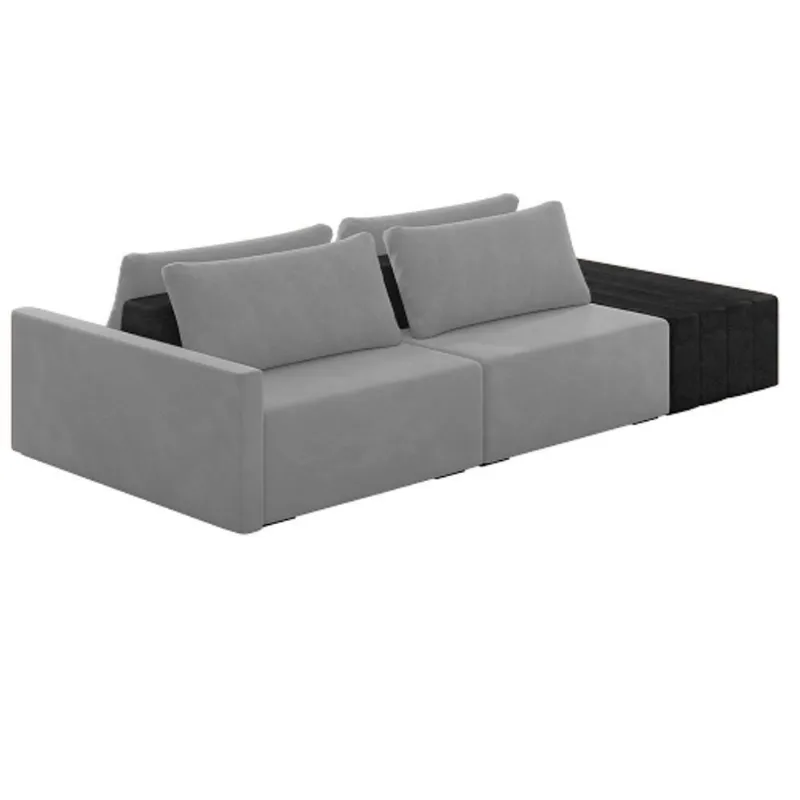 Sofá Ilha Modular Living Com Puff 252cm Georgia Z08 Veludo Cinza/preto - Mpozenato