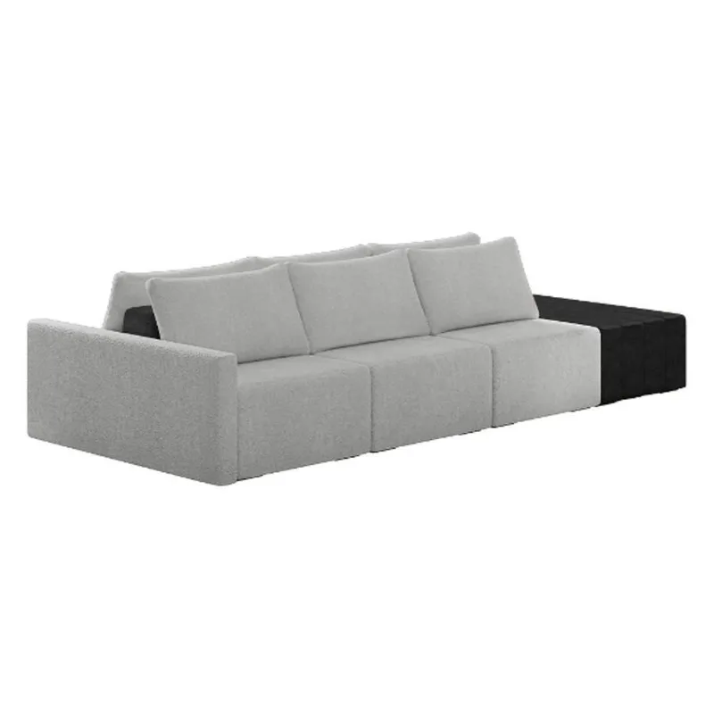 Sofá Ilha Modular Living Com Puff 312cm Georgia K04 Bouclê Cinza/preto - Mpozenato