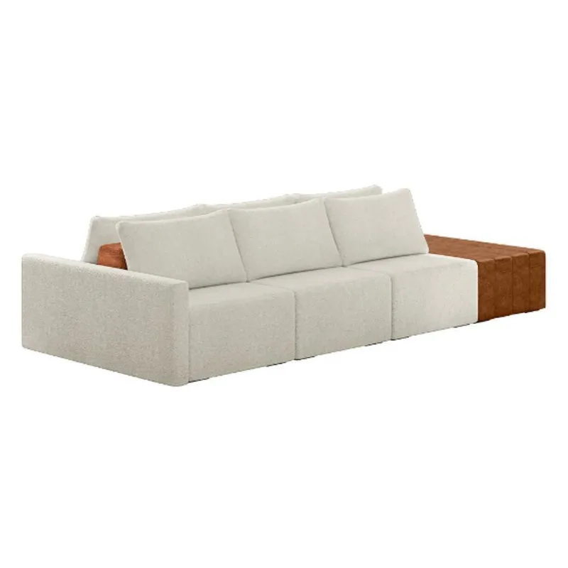 Sofá Ilha Modular Living Com Puff 312cm Georgia K04 Bouclê Bege/caramelo - Mpozenato