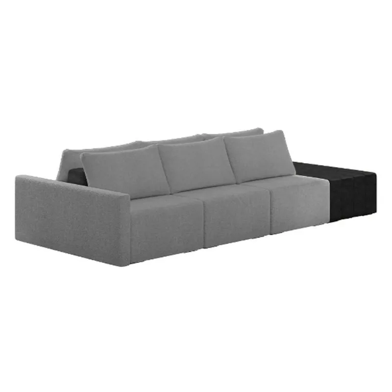 Sofá Ilha Modular Living Com Puff 342cm Georgia Z08 Boucle Grafite/preto - Mpozenato
