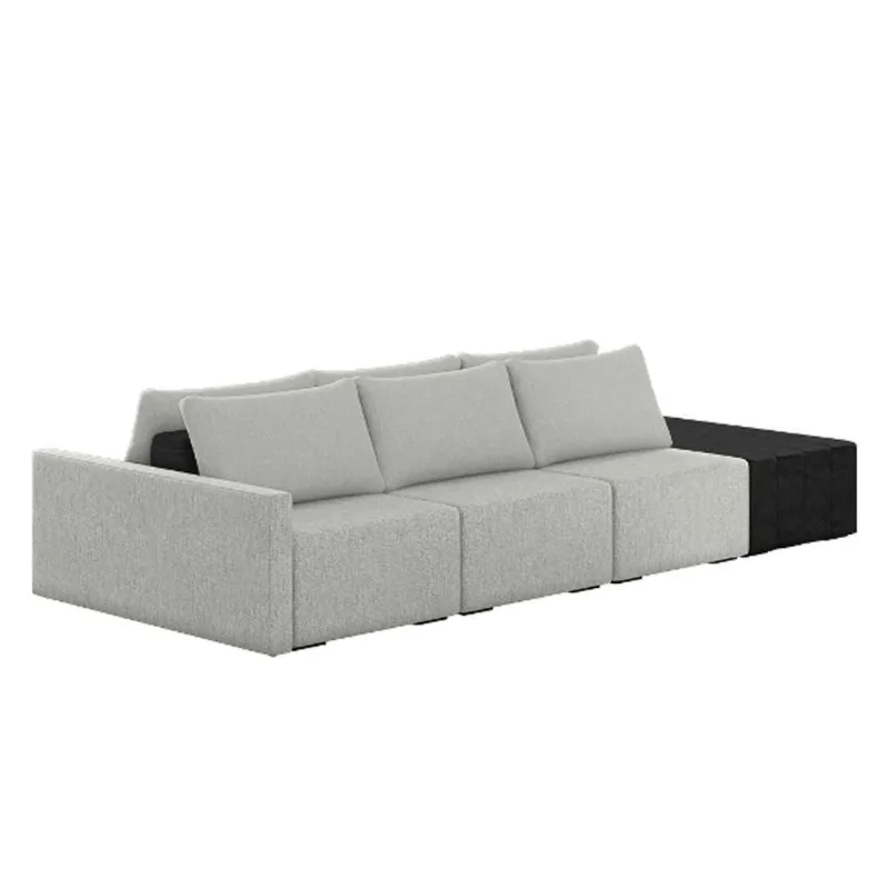 Sofá Ilha Modular Living Com Puff 342cm Georgia K04 Linho Cinza-preto - Mpozenato