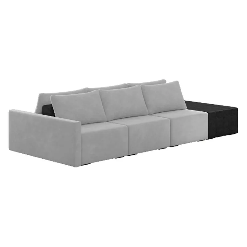 Sofá Ilha Modular Living Com Puff 342cm Georgia K04 Veludo Cinza/preto - Mpozenato