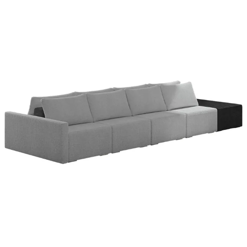 Sofá Ilha Modular Living Com Puff 392cm Georgia K04 Bouclê Grafite/preto - Mpozenato