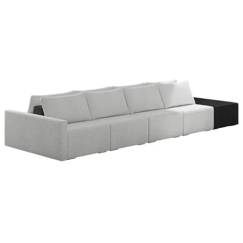 Sofá Ilha Modular Living Com Puff 392cm Georgia Z08 Boucle Cinza/preto - Mpozenato