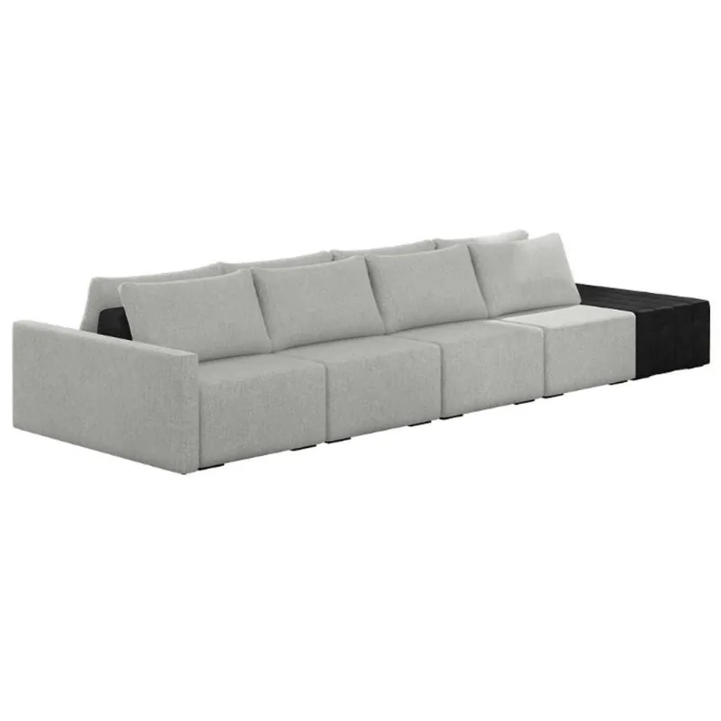 Sofá Ilha Modular Living Com Puff 432cm Georgia Z08 Linho Cinza/preto - Mpozenato