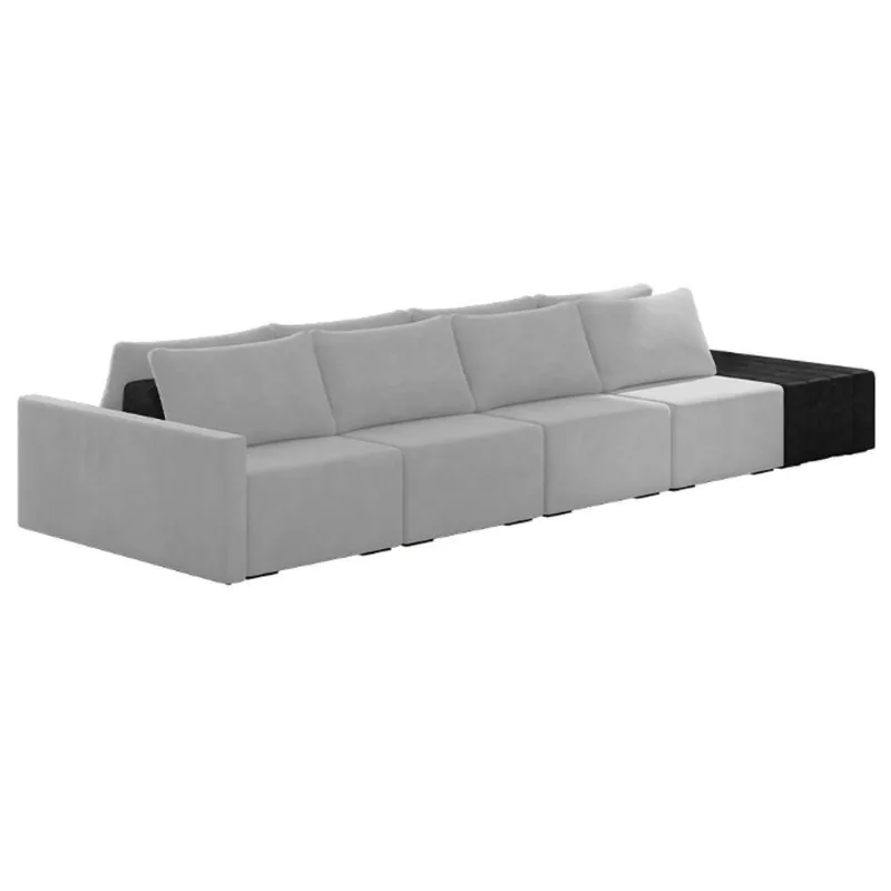 Sofá Ilha Modular Living Com Puff 432cm Georgia K04 Veludo Cinza/preto - Mpozenato