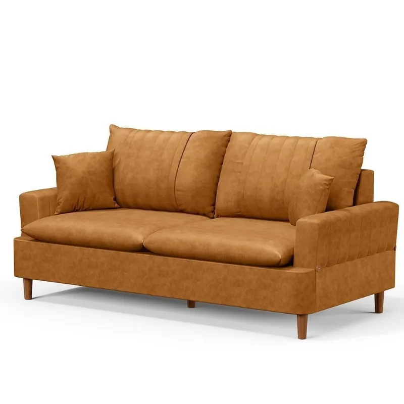 Sofá 3 Lugares 200cm Living Pés De Madeira Veras D05 Sintético Whisky - Mpozenato - Mpozenato
